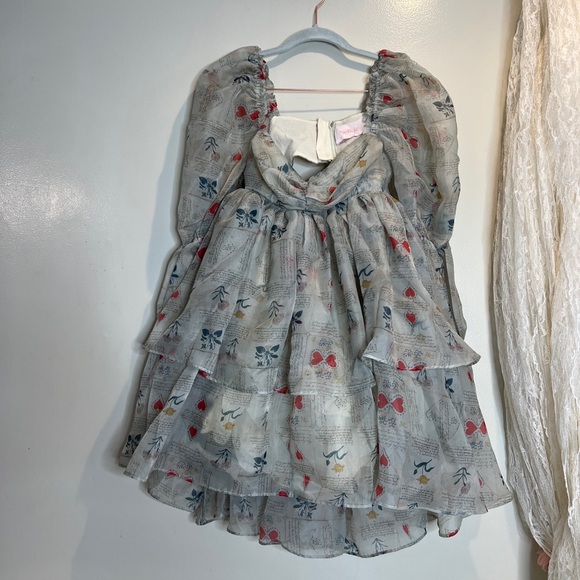 SELKIE The Moonlight Puff Dress In Love Letters Hearts Script Printed S - Picture 4 of 9